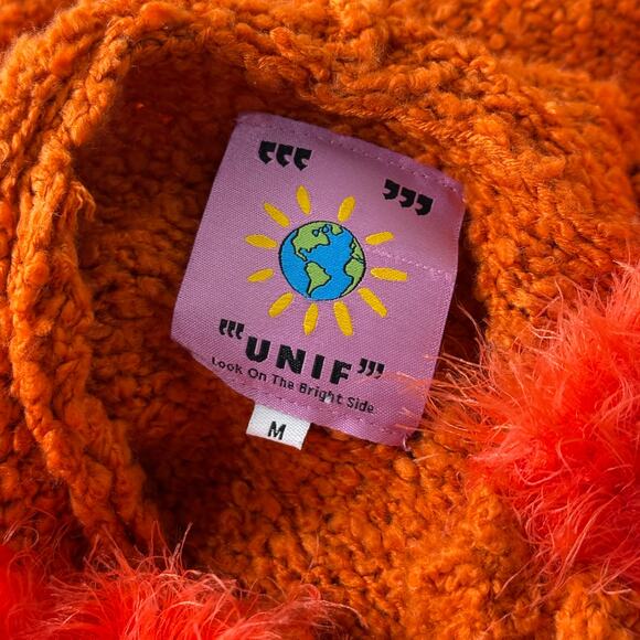 Unif Fuku Orange Hooded Fuzzy Cropp Cardigan Sweater Whimsy Twee Fairy Grunge M - Picture 4 of 6